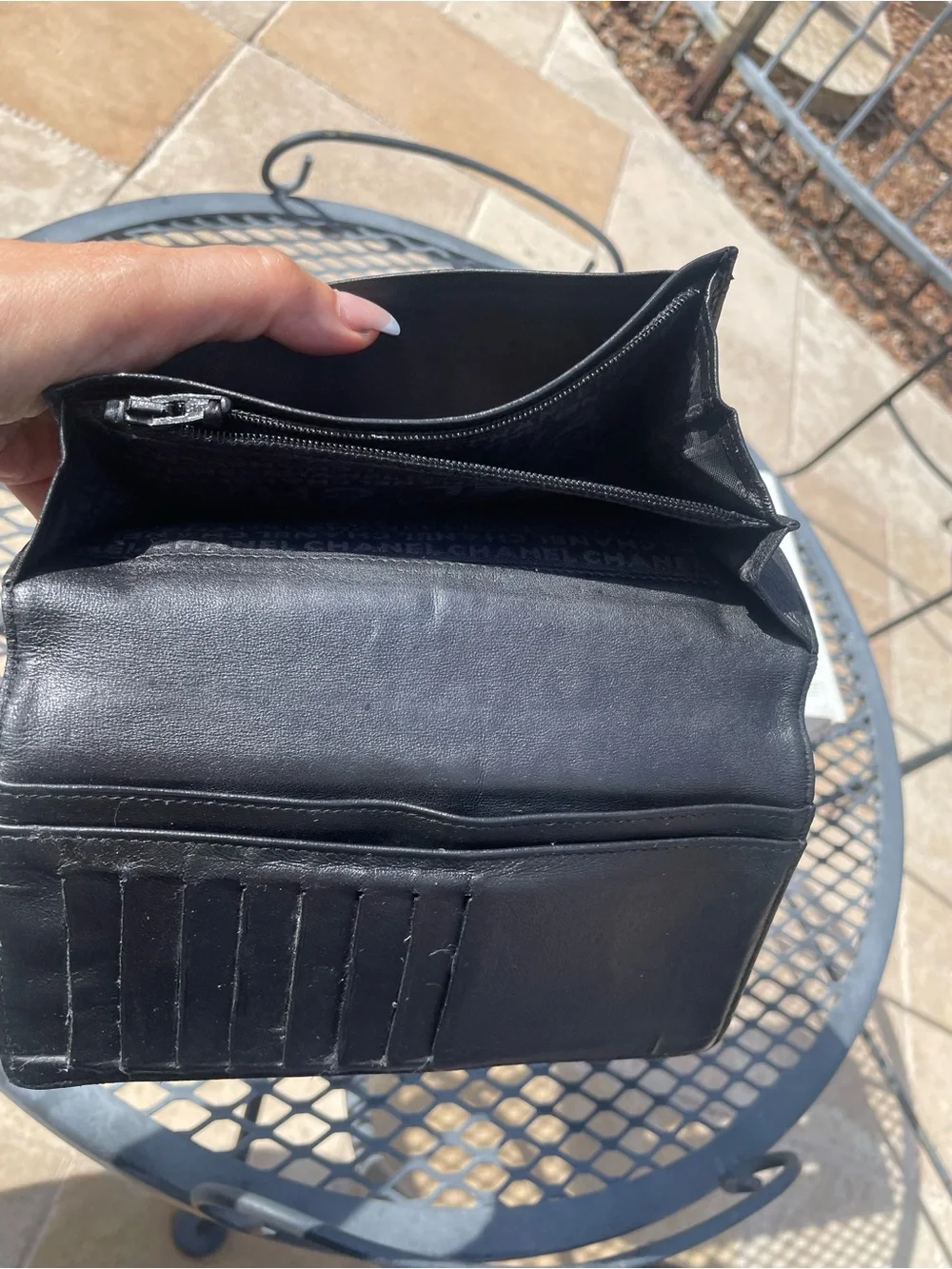 CHANEL Black Quilted Embossed Leather Wallet Clutch with Gold CC